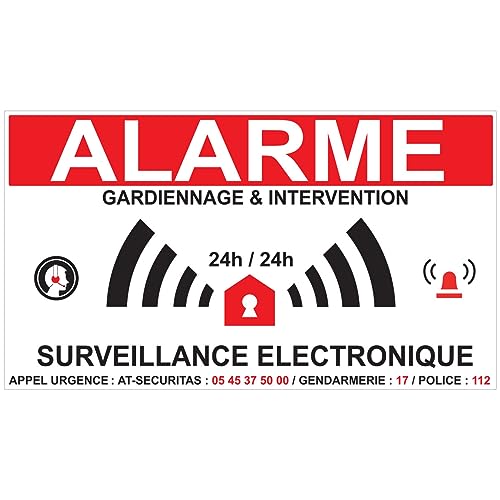 Vinyl-Aufkleber, wasserfest, UV-Schutz, selbstklebend, laminiert, laminiert, wasserfest und UV-beständig, elektronischer Alarm, H30 x L17 cm von Ambiance Sticker