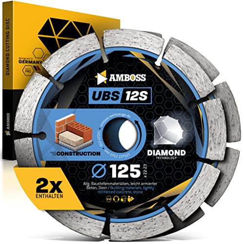 Amboss Diamant Trennscheibe UBS 12S Ø 125mm x 22.23 (2 Stück) - Trennen von leicht armiertem Beton/Stein/Baumaterialien - Diamantscheibe/Diamanttrennscheibe für Winkelschleifer, Mauernutfräse von Amboss Werkzeuge