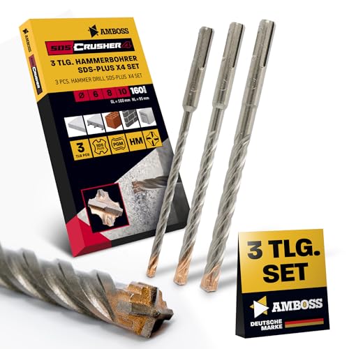 SDS+ Hammerbohrer Set 3tlg. 4X Schneiden PGM Ø 6-10mm x 160mm - AMBOSS Werkzeuge SDS Crusher 4 - HM Betonbohrer Hartmetall Profi Bohrer - Stahlbeton Steinbohrer Beton Mauerwerk Ziegel Kalksandstein SDS+ Hammerbohrer Set 3tlg. 4X Schneiden PGM Ø 6-10mm x 160mm - AMBOSS Werkzeuge SDS Crusher 4 - HM Betonbohrer Hartmetall Profi Bohrer - Stahlbeton Steinbohrer Beton Mauerwerk Ziegel Kalksandstein von Amboss Werkzeuge