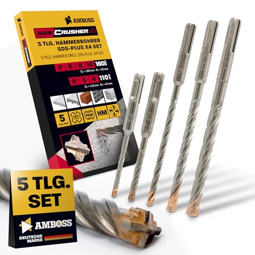 SDS+ Hammerbohrer Set 5tlg. 4X Schneiden PGM Ø 5-10mm x 110/160mm - AMBOSS Werkzeuge SDS Crusher 4 - HM Betonbohrer Hartmetall Profi Bohrer - Stahlbeton Steinbohrer Beton Mauerwerk Kalksandstein SDS+ Hammerbohrer Set 5tlg. 4X Schneiden PGM Ø 5-10mm x 110/160mm - AMBOSS Werkzeuge SDS Crusher 4 - HM Betonbohrer Hartmetall Profi Bohrer - Stahlbeton Steinbohrer Beton Mauerwerk Kalksandstein von Amboss Werkzeuge