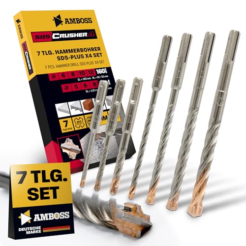 SDS+ Hammerbohrer Set 7tlg. 4X Schneiden PGM Ø 5-12mm x 110/160mm - AMBOSS Werkzeuge SDS Crusher 4 - HM Betonbohrer Hartmetall Profi Bohrer - Stahlbeton Steinbohrer Beton Mauerwerk Kalksandstein SDS+ Hammerbohrer Set 7tlg. 4X Schneiden PGM Ø 5-12mm x 110/160mm - AMBOSS Werkzeuge SDS Crusher 4 - HM Betonbohrer Hartmetall Profi Bohrer - Stahlbeton Steinbohrer Beton Mauerwerk Kalksandstein von Amboss Werkzeuge
