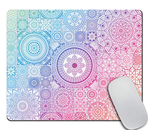 Amcove Blau und Rosa Mandala Mauspad, Schöne Blumen Mandala Mousepad, Kleine Kreis Floral Mousepad, Rutschfestes Gummi Mousepad, Niedliches Mauspad für Frauen & Mädchen von Amcove