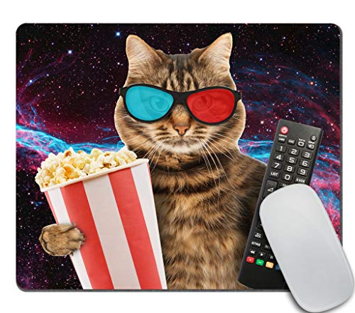 Amcove Lustige Katze in der 3D Brille mit Popcorn Korb Mousepad Rutschfestes Gummi Gaming Mauspad Rechteck Mousepads für Computer Laptop Katze Schreibtisch Zubehör von Amcove
