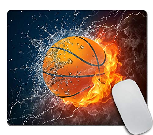 Amcove Mauspad, Motiv: Flaming Basketball, Feuer- und Wasser-Design, rechteckig, rutschfest, Gummi, 240 x 200 x 3 mm von Amcove