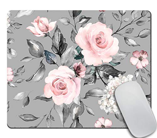 Amcove Mauspad mit Frühlingsblumen und Blättern, Rosen, grau/rosa Rosen, Bürobedarf, Mauspad, Blumenmuster von Amcove