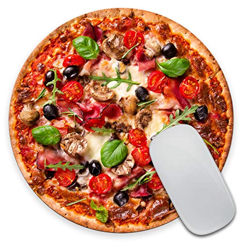 Amcove Mauspad mit Pizza-Motiv, lustiges Büro-Dekor, Mauspad, Pizza-Druck, Schreibtisch-Zubehör, rundes Mauspad, Essen, lustig von Amcove