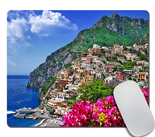 Amcove Mauspad mit malerischem Blick auf Positano Amalfi Neapel blühende Blumen Küste Dorf Bild rechteckig rutschfest Gummi Mauspad von Amcove