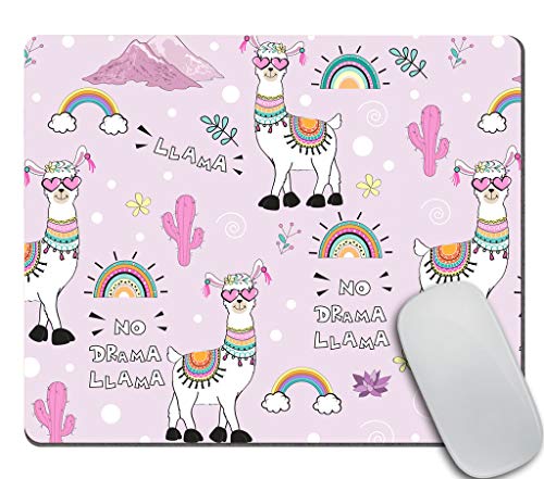 Amcove Mousepad mit niedlichem Cartoon-Lama mit Inschrift "No Drama Llama" auf rosa Hintergrund, lustiges Mauspad, Schreibtisch-Accessoire, niedliches Mauspad, 240 mm x 200 mm x 3 mm von Amcove