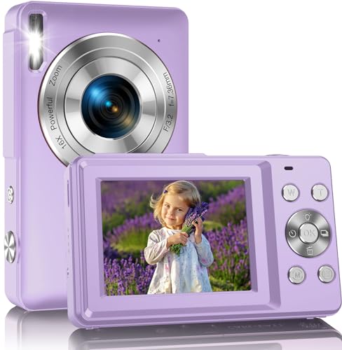 Amdeurdi Vlogging Digitalkamera, wiederaufladbare Digitalkameras mit 16-fachem Zoom, Kompaktkamera, FHD 1080P, 44 MP, kompakte Digitalkamera für Anfänger, Fotografie, mit 1 Akku, Violett von Amdeurdi