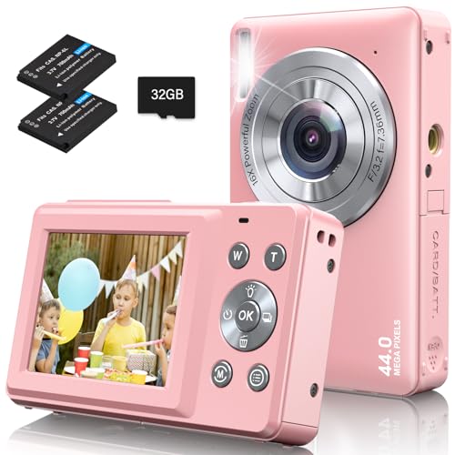 Digitalkamera Fotokamera Fotoapparat Kompaktkamera Digital Kamera FHD 1080P 44MP mit 16X DigitalZoom, 32Gb Karte, 2 Batterien Kompakt Digitalkameras für Kinder, Jugendliche, Anfänger(Rosa) von Amdeurdi