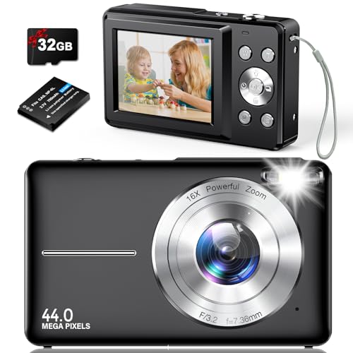 Digitalkamera Fotokamera Kompaktkamera Fotoapparat Digital Kamera FHD 1080P 44MP Digitalkameras mit 16X DigitalZoom 2.4" LCD, 32Gb Karte für Kinder, Jugendliche, Jungen, Mädchen, Anfänger von Amdeurdi