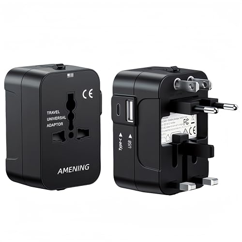 Amening Universal-Reiseadapter,Reiseadapter Adapter Weltweit mit 1 USB-A und 1 USB-C Ladeanschluss,Internationaler Steckdosenadapter für Deutschland,USA,UK,AUS,EU,Thailand,Italien,Australien Amening Universal-Reiseadapter,Reiseadapter Adapter Weltweit mit 1 USB-A und 1 USB-C Ladeanschluss,Internationaler Steckdosenadapter für Deutschland,USA,UK,AUS,EU,Thailand,Italien,Australien von Amening