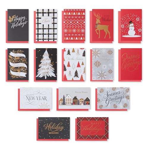 American Greetings Weihnachtskarten mit Umschlägen, Rot, Schwarz, Weiß und Gold, traditionelle Designs (15 Stück) von American Greetings