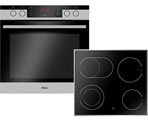 Amica Einbauherd Set | XXL Backofen | Glaskeramik Kochfeld mit Edelstahlrahmen | Heißluft | Umluft | Grill | Teleskopauszug | Bräter Zone | Zweikreis Zone Amica Einbauherd Set | XXL Backofen | Glaskeramik Kochfeld mit Edelstahlrahmen | Heißluft | Umluft | Grill | Teleskopauszug | Bräter Zone | Zweikreis Zone von Amica