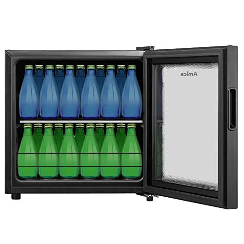 Amica FK 340 100 S Glastür-Kühlschrank/Schwarz / 49cm Hoch/Glastür/Getränkekühlschrank für Flaschen und Dosen, 43 Liter von Amica