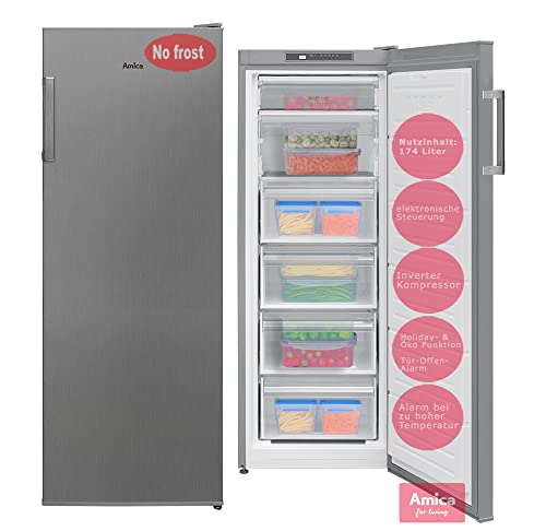 Amica GSN 324 160 E NoFrost Gefrierschrank 174L, 4 Schubladen, 3 Ablagefächer, 2 Türablagen, Inverter Motor, Tür-Offen-Alarm, 54cm breit, 145 cm hoch Edelstahloptik Amica GSN 324 160 E NoFrost Gefrierschrank 174L, 4 Schubladen, 3 Ablagefächer, 2 Türablagen, Inverter Motor, Tür-Offen-Alarm, 54cm breit, 145 cm hoch Edelstahloptik von Amica