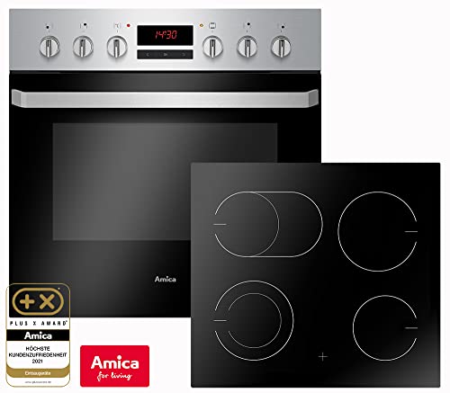 Amica Herd Set Einbau | Herd-Kochfeld-Kombination | Backofen mit Grill und Umluft | Rahmenloses Glaskeramik Kochfeld mit Zweikreis und Bräterzone | Timer | Steam Clean | EHC 933 015 E von Amica