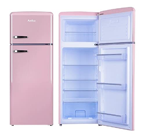 Amica KGC 15636 P Retro Kühl-/Gefrierkombination / Cupcake Pink / 144cm (H) x 55cm (B) x 62cm (T) / Retro-Design / Kühlschrank mit Gefrierfach von Amica