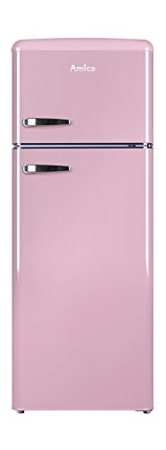 Amica KGC 15636 P Retro Kühl-/Gefrierkombination / Cupcake Pink / 144cm (H) x 55cm (B) x 62cm (T) / Retro-Design / Kühlschrank mit Gefrierfach von Amica
