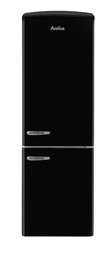 Amica KGCR 387 109 S Retro Kühl-/Gefrierkombination/NoFrost/Schwarz / 200cm (H) x 60cm (B) x 73cm (T) / Retro-Design/Kühlschrank mit Gefrierfach von Amica