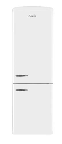 Amica KGCR 387 109 W Retro Kühl-/Gefrierkombination/NoFrost/Weiß / 200cm (H) x 60cm (B) x 73cm (T) / Retro-Design/Kühlschrank mit Gefrierfach von Amica