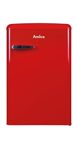 Amica KS 15610 R Retro Kühlschrank mit Gefrierfach / Chili Red (Rot) / 88cm (H) x 55cm (B) x 62cm (T) / Retro-Design von Amica