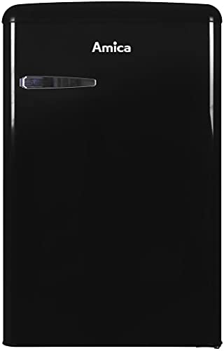 Amica KS 15614 S Retro-Kühlschrank mit Gefrierfach / Black Olives (Schwarz) / Mini-Kühlschrank im Retro-Design / 87,5cm Höhe x 55cm Breite x 61,5cm Tiefe von Amica