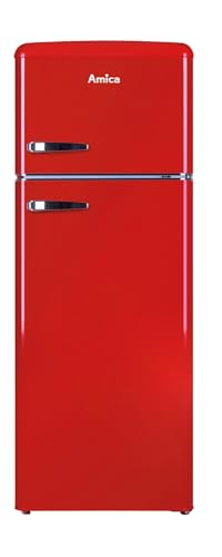 Amica Kühl-Gefrierkombination 206L EEK D 144cm automatisches Abtauen Retro Kühlschrank (Rot) von Amica