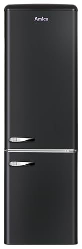 Amica KGCR 387 101 MS Retro Kühl-/Gefrierkombination/Matt Schwarz / 181 cm (H) x 55 cm (B) x 62 cm (T) / Retro-Design/Kühlschrank mit Gefrierfach von Amica