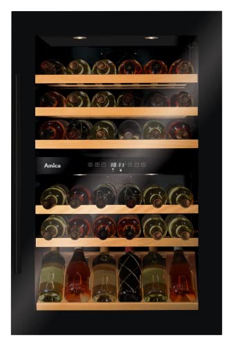 Amica WK 341 220 S Einbau-Weintemperierschrank/schwarz / 88,4 cm (H) x 59,0 cm (B) x 60,8 cm (T) / 134 l Nutzinhalt/Elektronische Steuerung / 2 Temperierzonen/Ventilator/LED-Beleuchtung von Amica