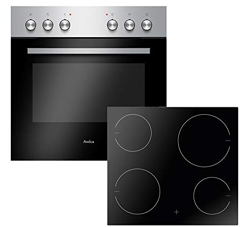 Einbauherd Set | Backofen mit Grill und Umluft | Rahmenloses Glaskeramik Kochfeld mit Zweikreis und Bräterzone | Timer | Steam Clean (EHC 933 041 E) von Amica