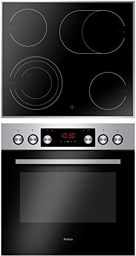 Einbauherd Set | Backofen mit Grill und Umluft | Rahmenloses Glaskeramik Kochfeld mit Zweikreis und Bräterzone | Timer | Steam Clean (EHPC 935 001 E) (EHCX 933 110 E) von Amica