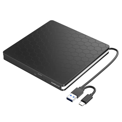 Amicool External DVD Drive, USB 3.0 Type-C CD DVD +/-RW Optical Drive USB C Burner Slim CD/DVD ROM Rewriter Writer Reader Portable for PC Laptop Desktop MacBook Mac Windows 7/8.1/10 Linux OS Apple von Amicool