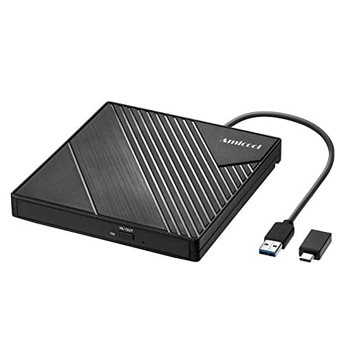 Externes DVD Laufwerk Extern USB 3.0 USB C CD Laufwerk für Laptop Desktop PC Macbook Externer DVD Brenner Windows 7/8.1/10/11 Linux Apple OS CD DVD Drive +/-RW ROM Optisches Laufwerk Player Tragbar von Amicool