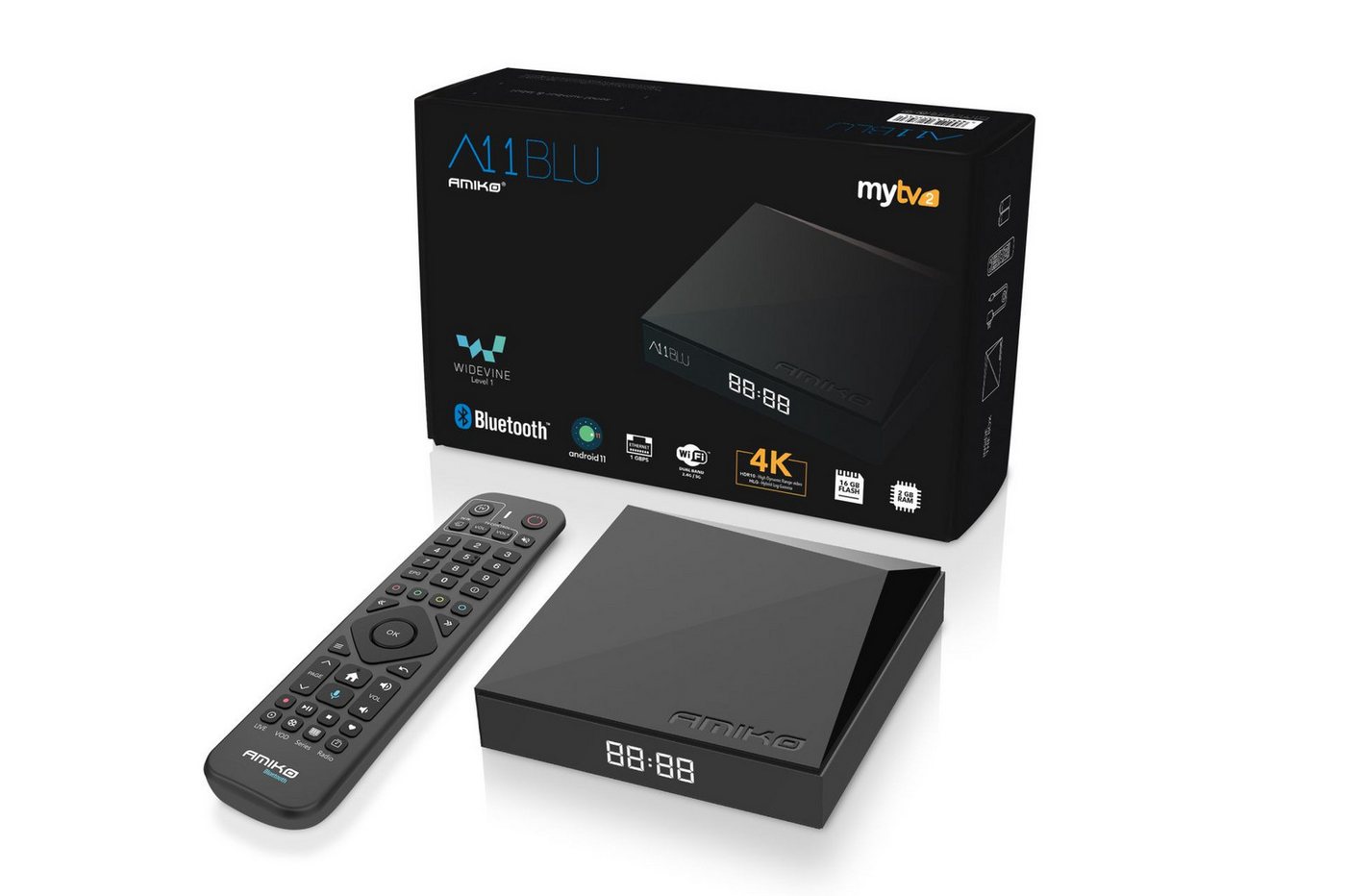 Amiko A11 BLU 4K Android 11 OTT Medien - Streamer 2GB RAM 16GB Flash Netzwerk-Receiver von Amiko