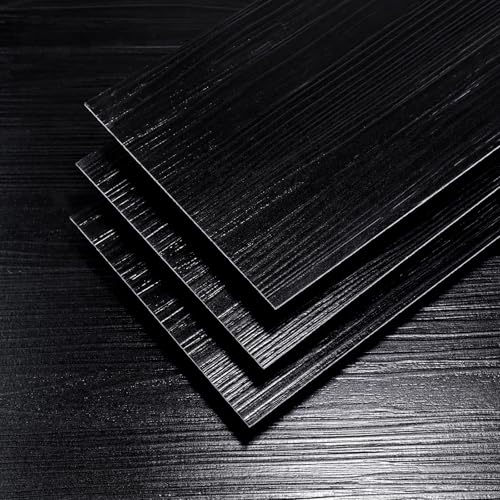 Peel and Stick Vinyl Flooring Planks, Waterproof Adhesive Floor Tile Wood Look Floor for DIY Installation Kitchen, Bathroom, Keller (Black, 36-Pack 54 Sq.Ft) von Amiya