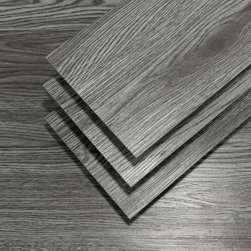 Peel and Stick Vinyl Flooring Planks, Waterproof Adhesive Floor Tile Wood Look Floor for DIY Installation Kitchen, Bathroom, Keller (Grey, 36-Pack 54 Sq.Ft) von Amiya