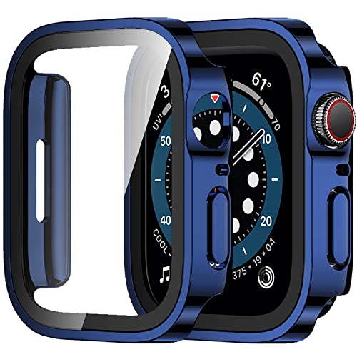 Amizee 2 Stück Hard Hülle Kompatibel mit Apple Watch Schutzhülle 40mm Series 6/5/4/SE mit Tempered Glass Displayschutz, Ultradünn Kratzfeste Schutzhülle für iWatch 40mm (Blau/Transparente) von Amizee