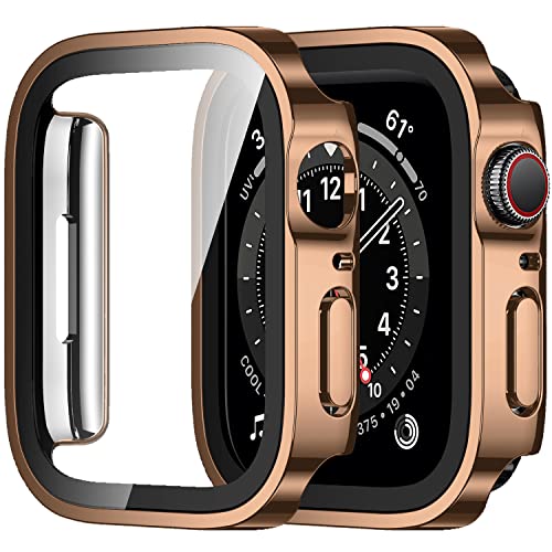 Amizee 2 Stück Hard Hülle Kompatibel mit Apple Watch Schutzhülle 40mm Series 6/5/4/SE mit Tempered Glass Displayschutz, Ultradünn Kratzfeste Schutzhülle für iWatch 40mm (Roségold/Transparente) von Amizee