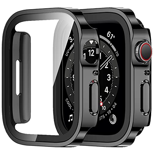 Amizee 2 Stück Hard Hülle Kompatibel mit Apple Watch Schutzhülle 40mm Series 6/5/4/SE mit Tempered Glass Displayschutz, Ultradünn Kratzfeste Schutzhülle für iWatch 40mm (Schwarz) von Amizee