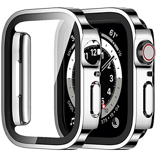 Amizee 2 Stück Hard Hülle Kompatibel mit Apple Watch Schutzhülle 40mm Series 6/5/4/SE mit Tempered Glass Displayschutz, Ultradünn Kratzfeste Schutzhülle für iWatch 40mm (Silber/Transparente) von Amizee