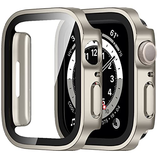 Amizee 2 Stück Hard Hülle Kompatibel mit Apple Watch Schutzhülle 44mm Series 6/5/4/SE mit Tempered Glass Displayschutz, Ultradünn Kratzfeste Schutzhülle für iWatch 44mm (Sternenlicht) von Amizee