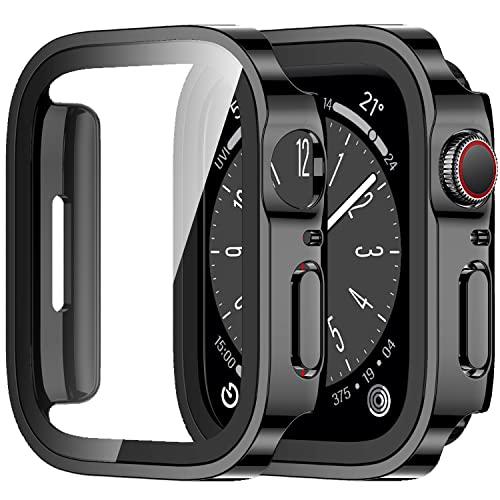 Amizee 2 Stück Hard Hülle Kompatibel mit Apple Watch Series 9/8 Series 7 41mm Schutzhülle mit Tempered Glass Displayschutz, Ultradünn Kratzfeste Schutzhülle für iWatch 41mm (Schwarz) von Amizee