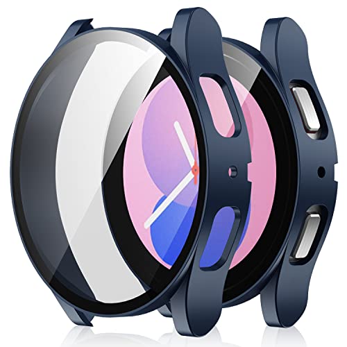Amizee 2 Stück Hard Hülle Kompatibel mit Samsung Galaxy Watch 5/Watch 4 Schutzhülle 40mm mit Glas Displayschutz, Ultradünn Kratzfeste Schutzhülle für Galaxy Watch 4/5 40mm (Blau/Transparente) von Amizee