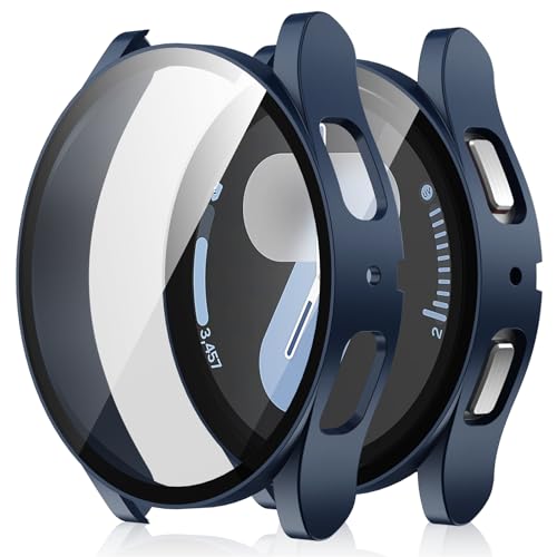 Amizee 2 Stück Hard Hülle Kompatibel mit Samsung Galaxy Watch 7 Schutzhülle 44mm mit Glas Displayschutz, Ultradünn Kratzfeste Schutzhülle für Galaxy Watch 7 44mm (Blau/Transparente) von Amizee