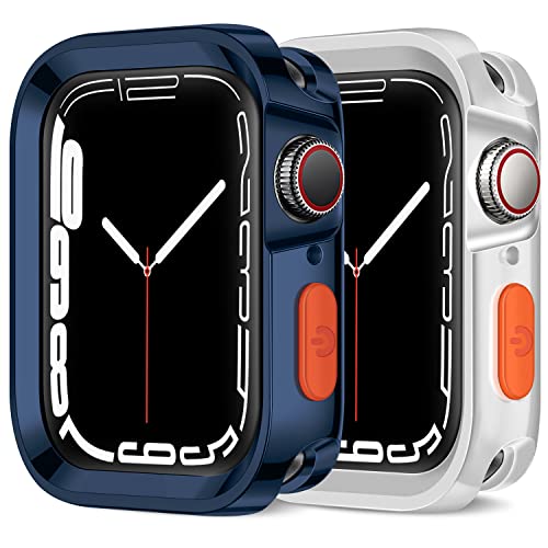 Amizee 2 Stück Rugged Hülle Kompatibel mit Apple Watch Series 9/8 / Series 7 41mm Series 6 / SE/Serie 5 / Series 4 40mm, Weiche TPU Plating Stoßfest Stoßstange Schutzhülle für iWatch (Blau/Klar) von Amizee