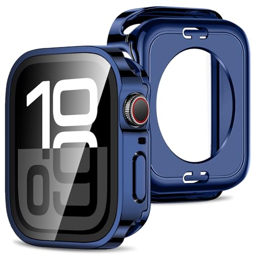 Amizee 2 in 1 Hülle [2 Stück] Kompatibel mit Apple Watch Series 10 46mm mit Displayschutz, 360° Rundum Gehäuse Schutzhülle für iWatch Series 10 (Blau) von Amizee
