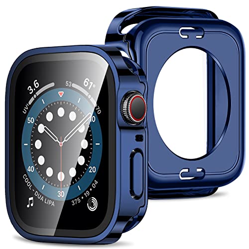 Amizee 2 in 1 Hülle [2 Stück] Kompatibel mit Apple Watch Series 6/5/4/SE 40mm mit Displayschutz, 360° Rundum Gehäuse Schutzhülle für iWatch Series 6/5/4/SE (Blau) von Amizee