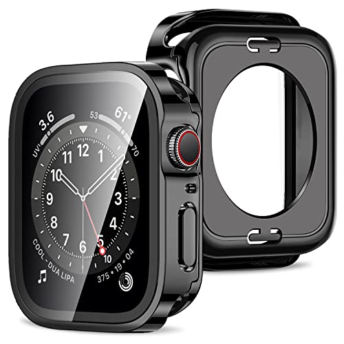 Amizee 2 in 1 Hülle [2 Stück] Kompatibel mit Apple Watch Series 6/5/4/SE 40mm mit Displayschutz, 360° Rundum Gehäuse Schutzhülle für iWatch Series 6/5/4/SE (Schwarz) von Amizee