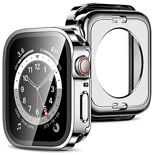 Amizee 2 in 1 Hülle [2 Stück] Kompatibel mit Apple Watch Series 6/5/4/SE 40mm mit Displayschutz, 360° Rundum Gehäuse Schutzhülle für iWatch Series 6/5/4/SE (Silber) von Amizee